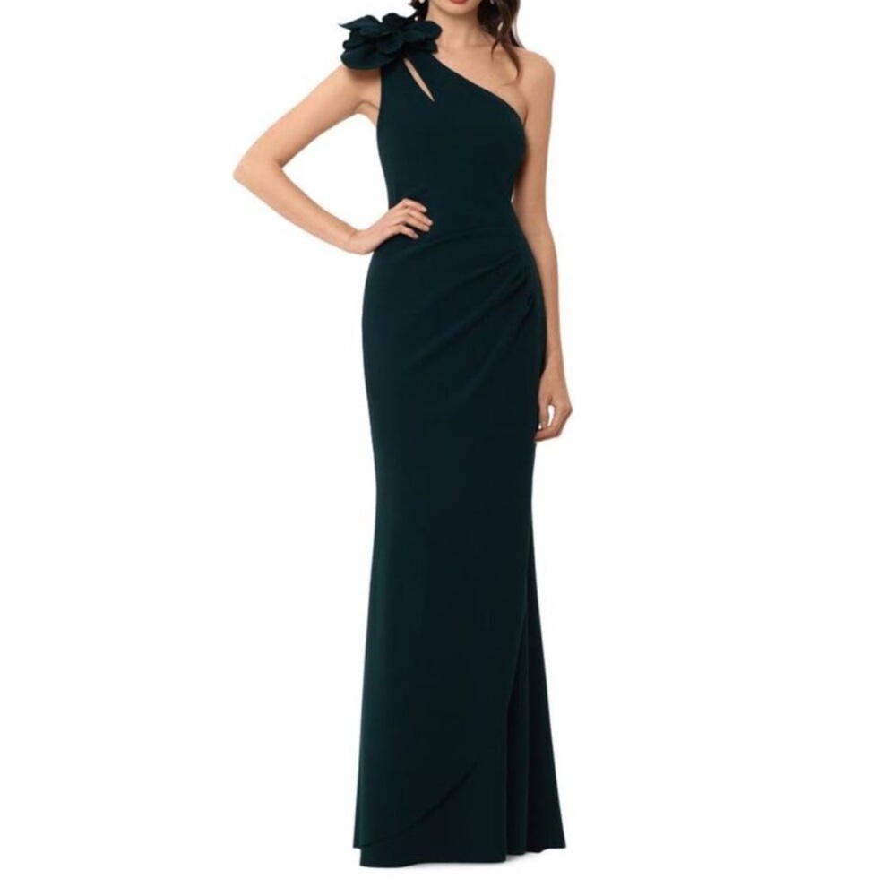 XSCAPE black one shoulder gown